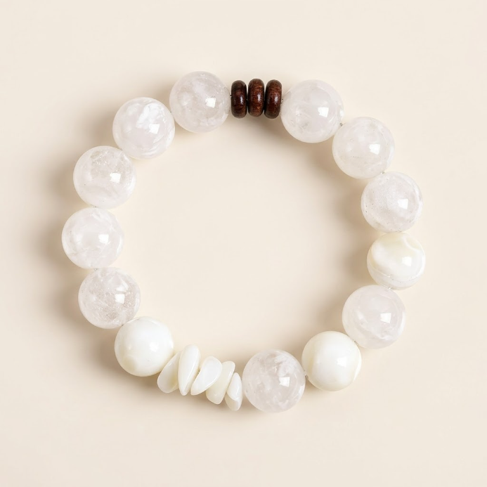 Bracelet naturel en perles de préhnite et coquillage