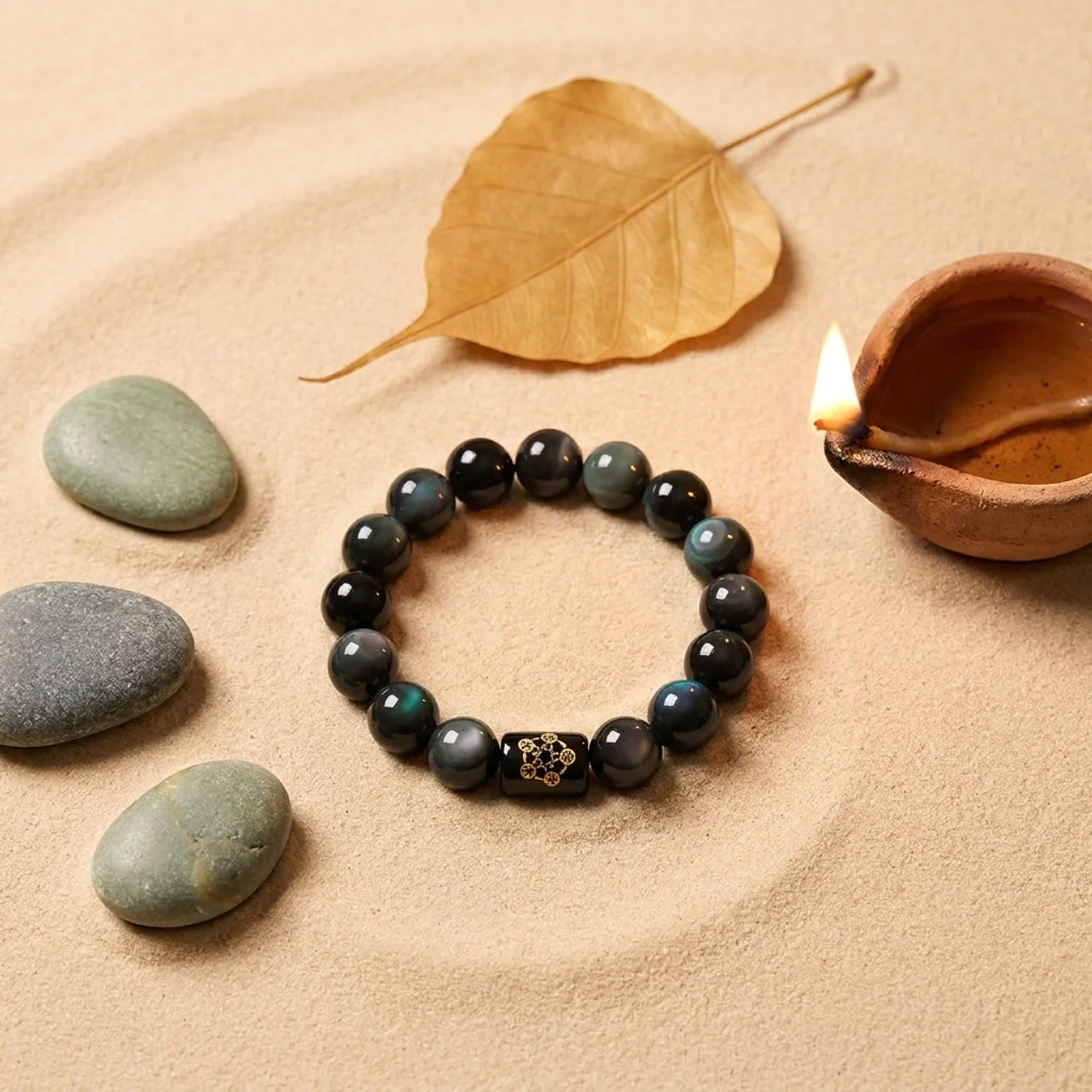 Natural Rainbow Obsidian Beaded Bracelet