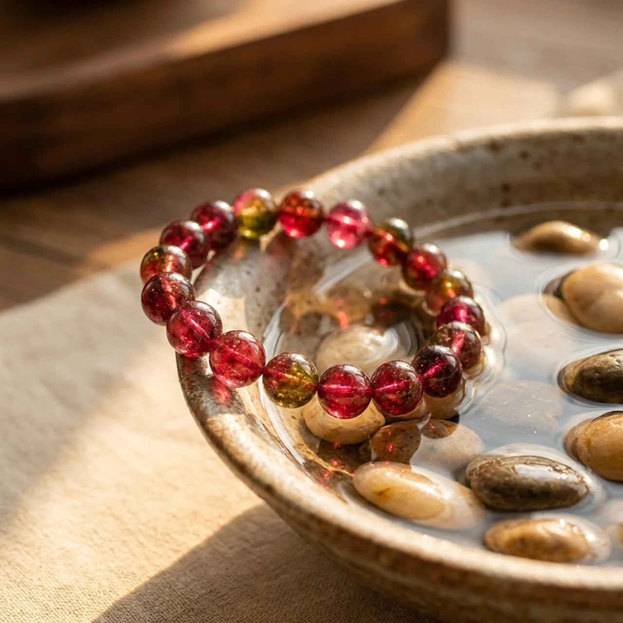 Natural Rainbow Tourmaline Beaded Bracelet
