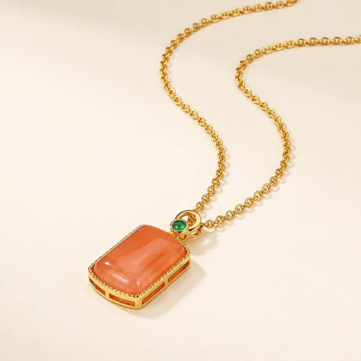 Natural Red Agate Safe Plaque Pendant Necklace