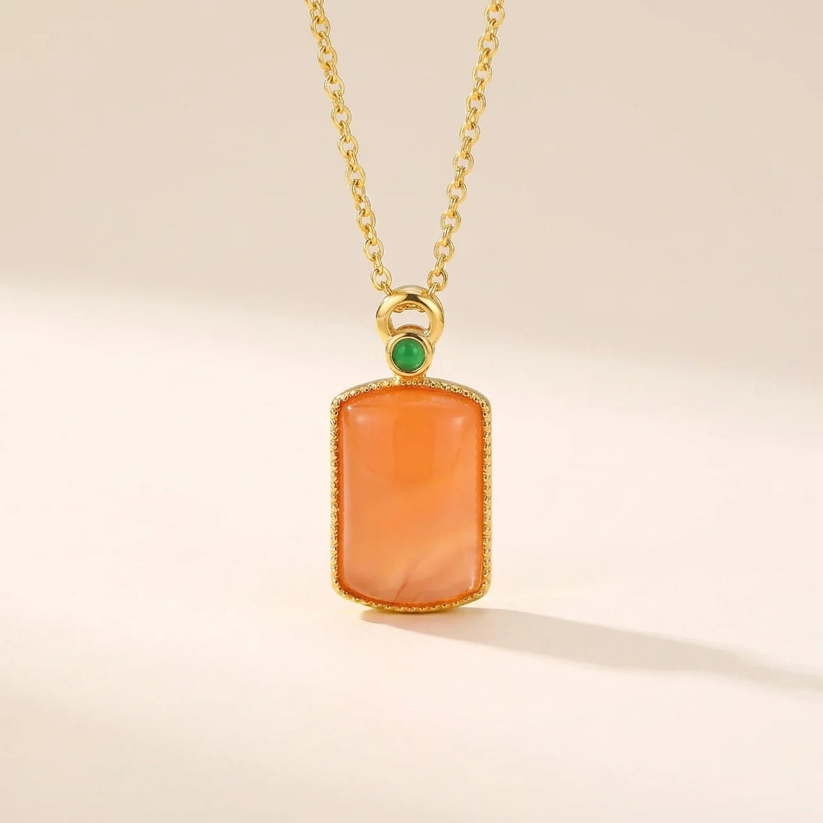 Natural Red Agate Safe Plaque Pendant Necklace