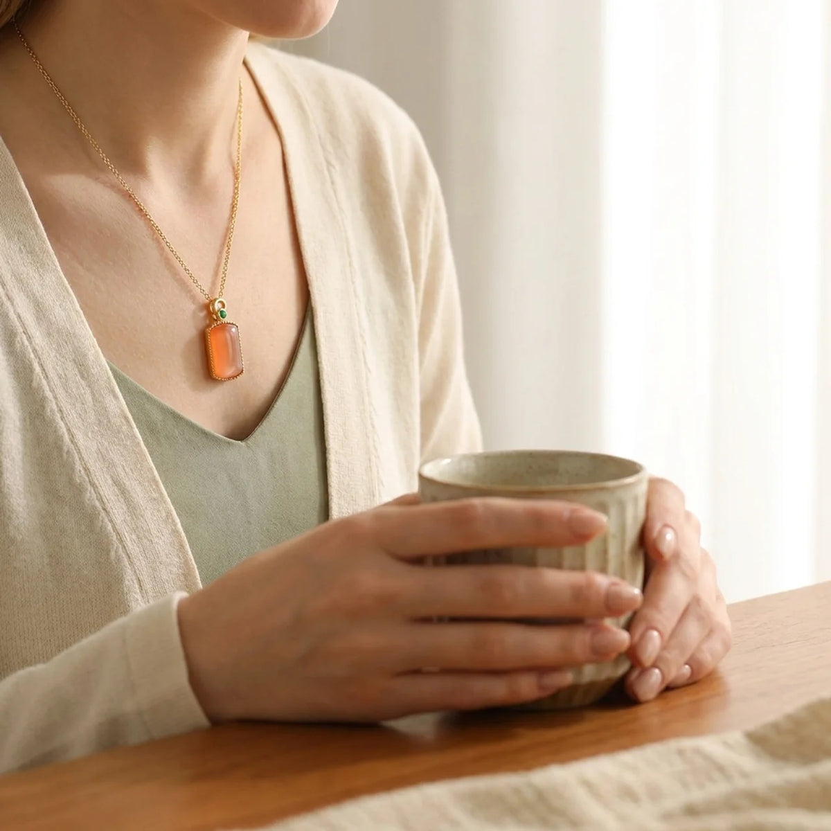 Natural Red Agate Safe Plaque Pendant Necklace