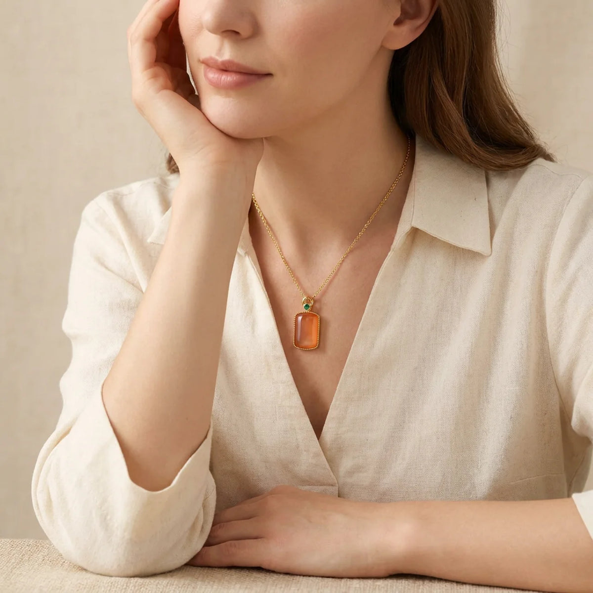 Natural Red Agate Safe Plaque Pendant Necklace