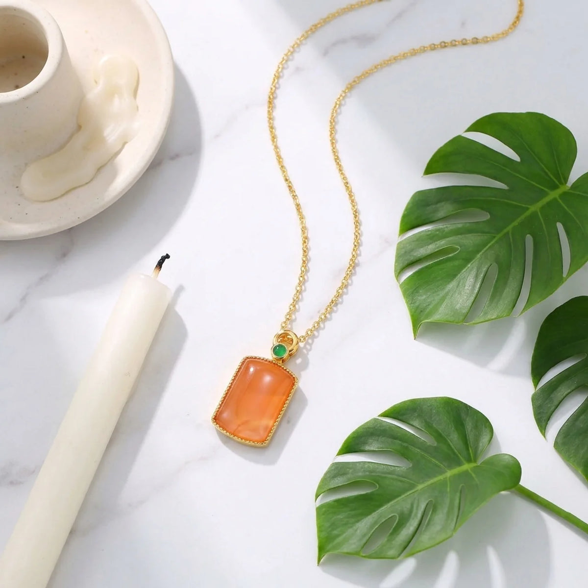 Natural Red Agate Safe Plaque Pendant Necklace
