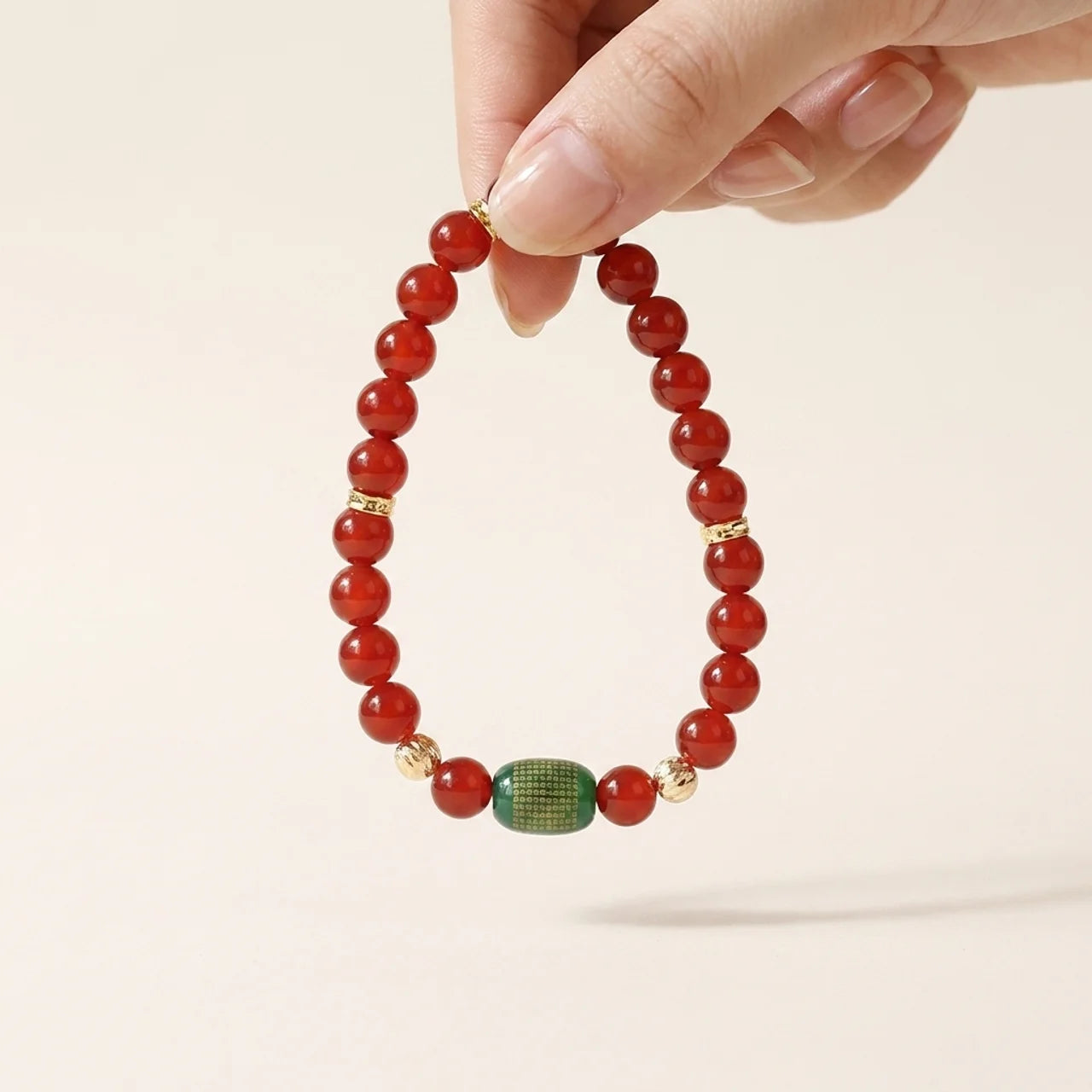 Natural Red & Green Agate Heart Sutra Bracelet