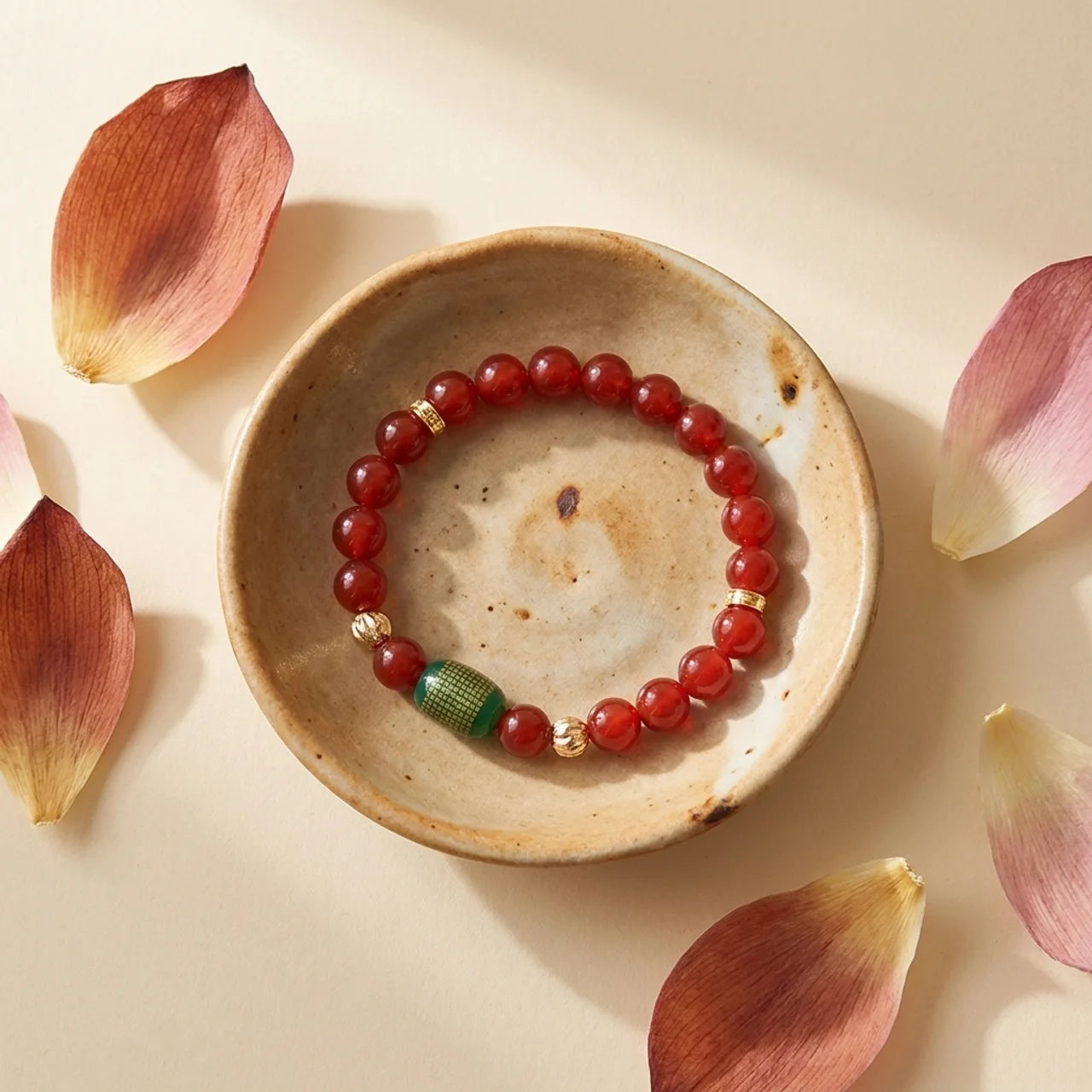Natural Red & Green Agate Heart Sutra Bracelet