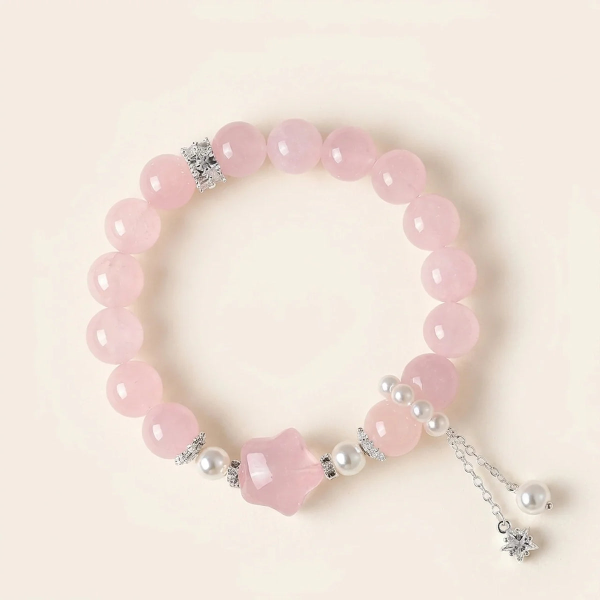 Bracelet en quartz rose naturel avec étoile