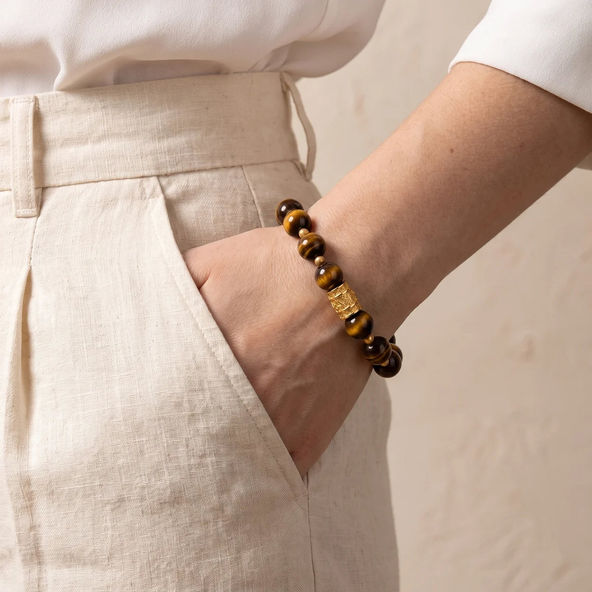 Natural Tiger Eye Beaded Amulet Bracelet