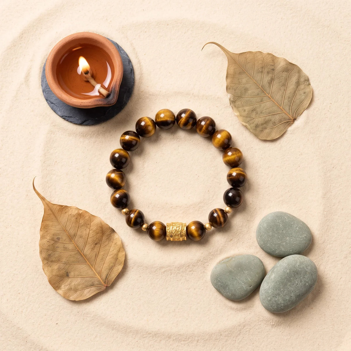 Natural Tiger Eye Beaded Amulet Bracelet