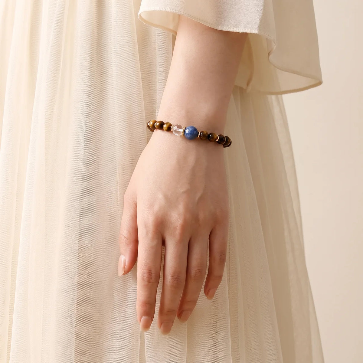 Natural Tiger Eye & Kyanite Beaded Bracelet