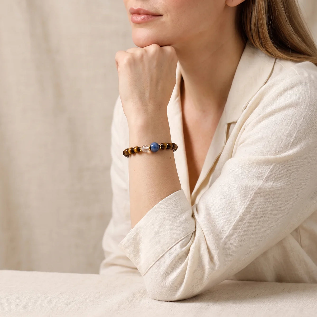 Natural Tiger Eye & Kyanite Beaded Bracelet