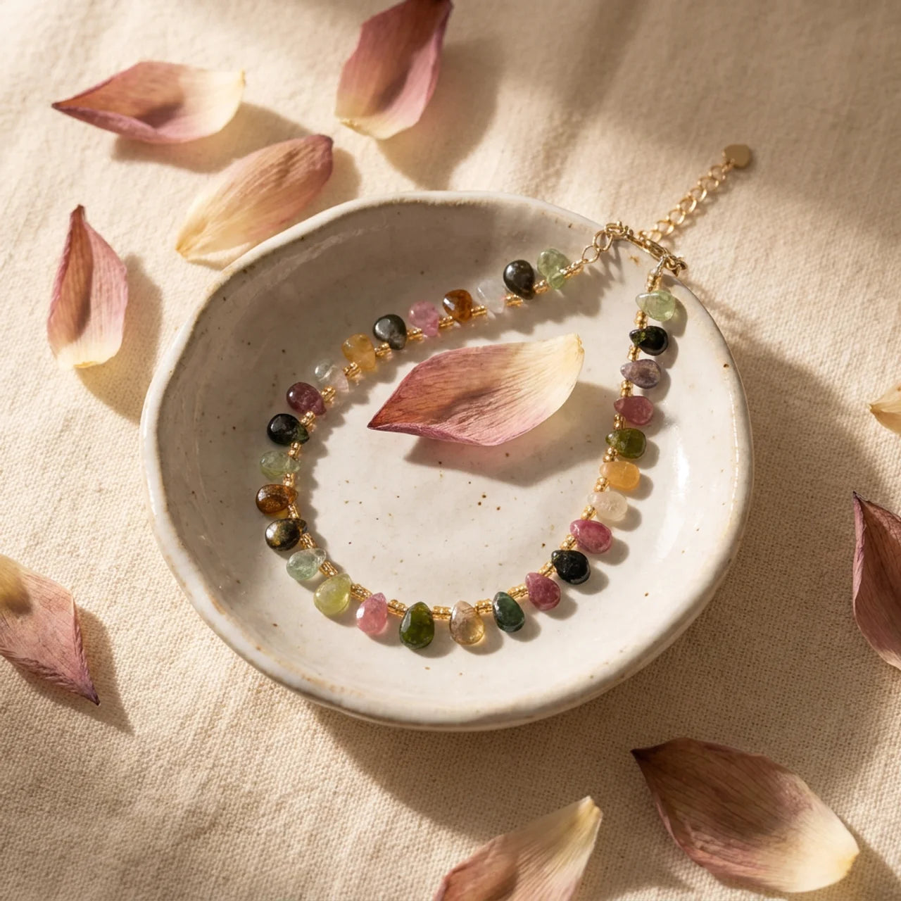 Natural Tourmaline Teardrop Bead Bracelet