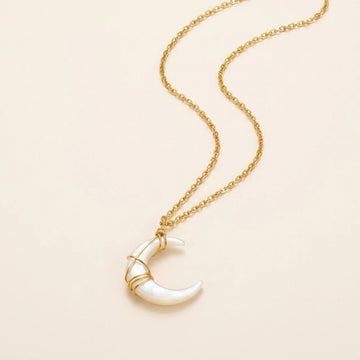 Natural Tridacna Crescent Moon Pendant Necklace