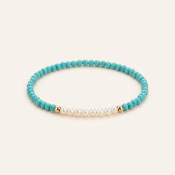 Natural Turquoise Pearl Silver Beaded Bracelet