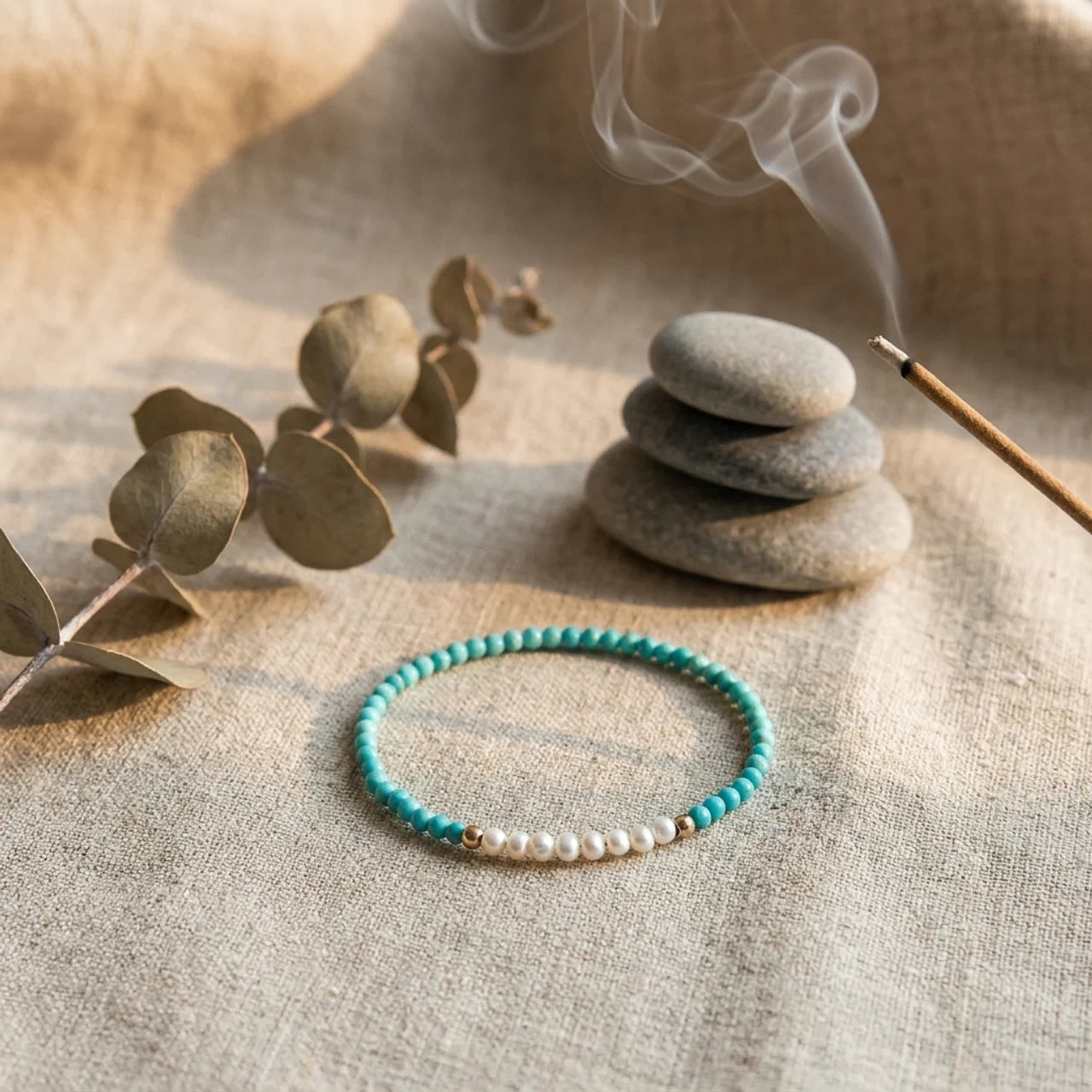 Natural Turquoise Pearl Silver Beaded Bracelet