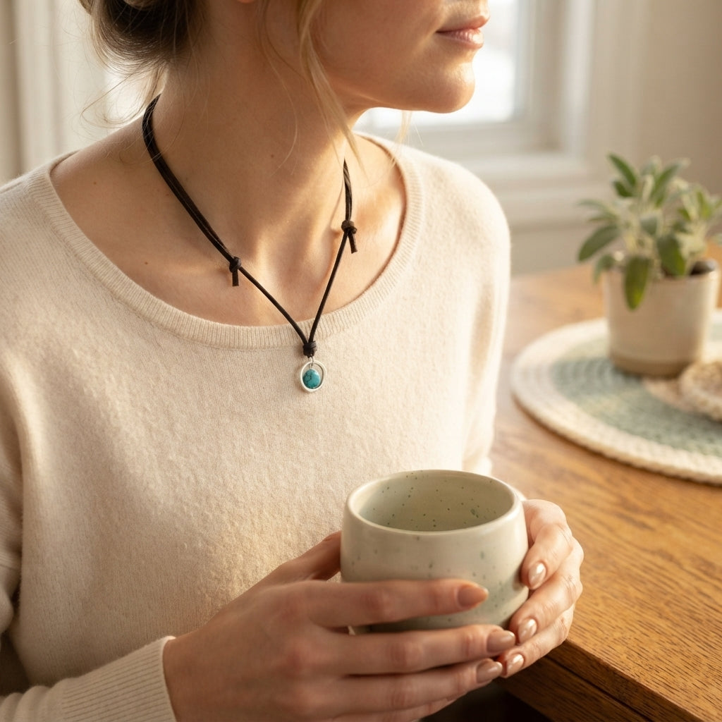 Natural Turquoise Protection Pendant Necklace
