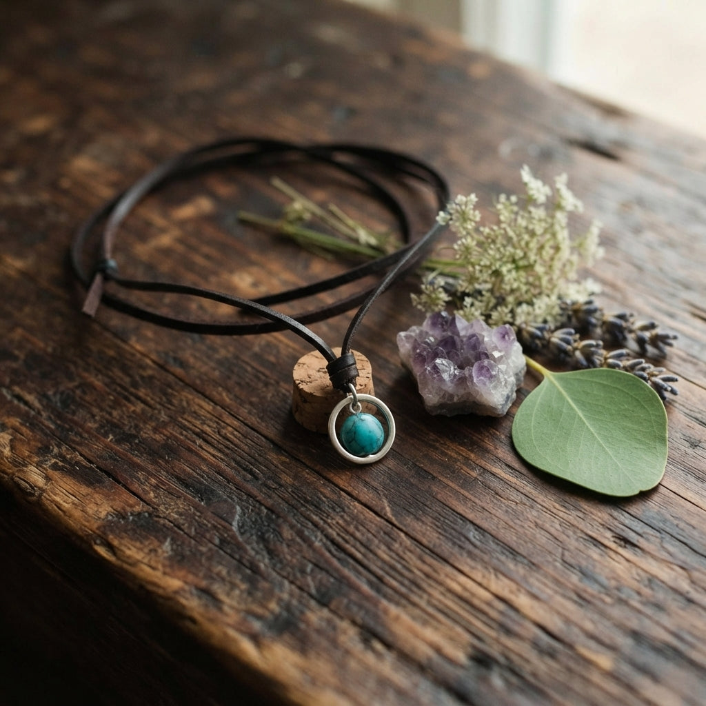 Natural Turquoise Protection Pendant Necklace