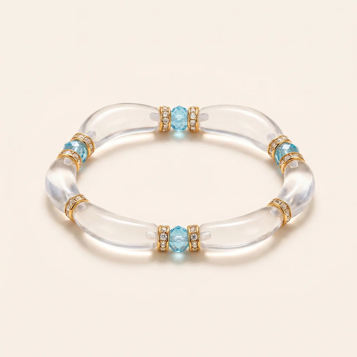 Natural White Crystal and Blue Topaz Bracelet