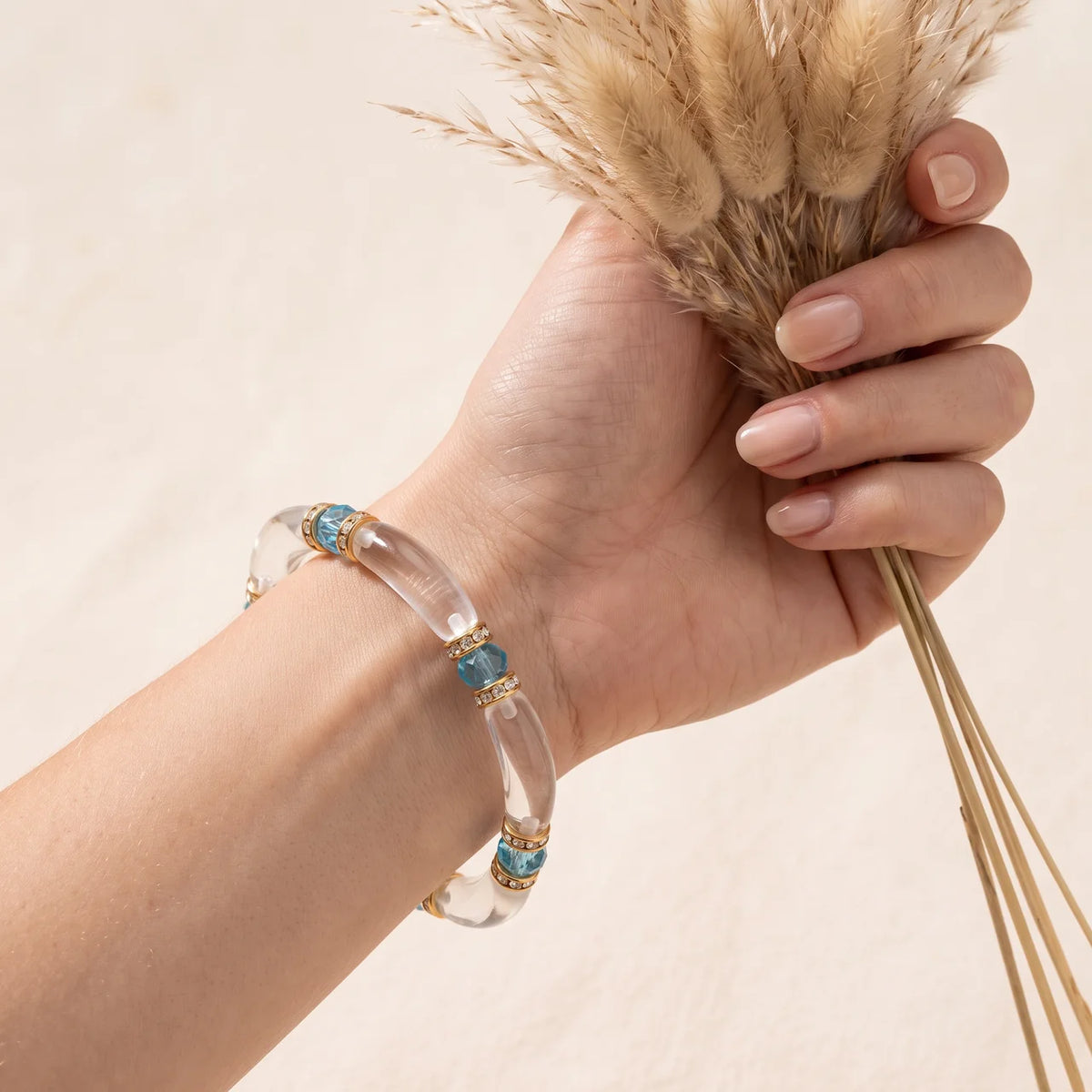Natural White Crystal and Blue Topaz Bracelet