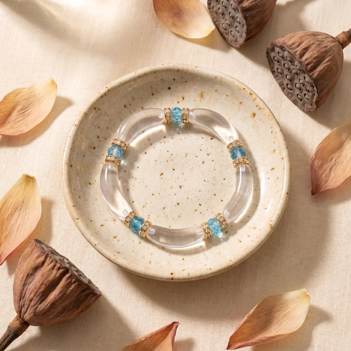 Natural White Crystal and Blue Topaz Bracelet