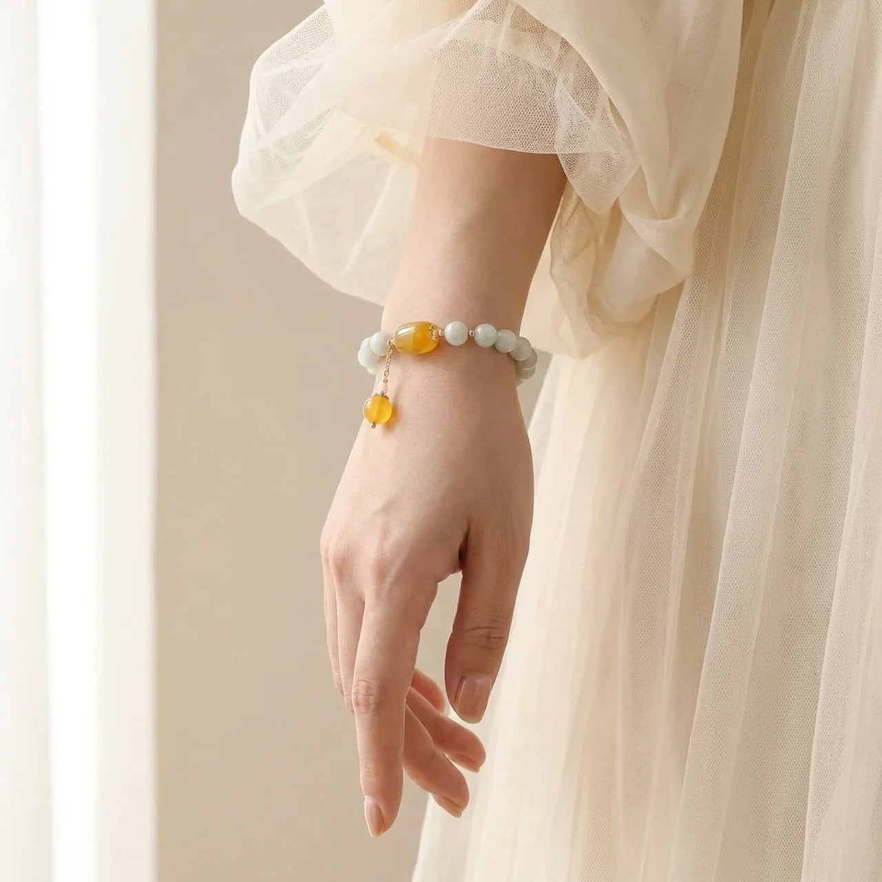 Natural White Jade Agate Protection Bracelet