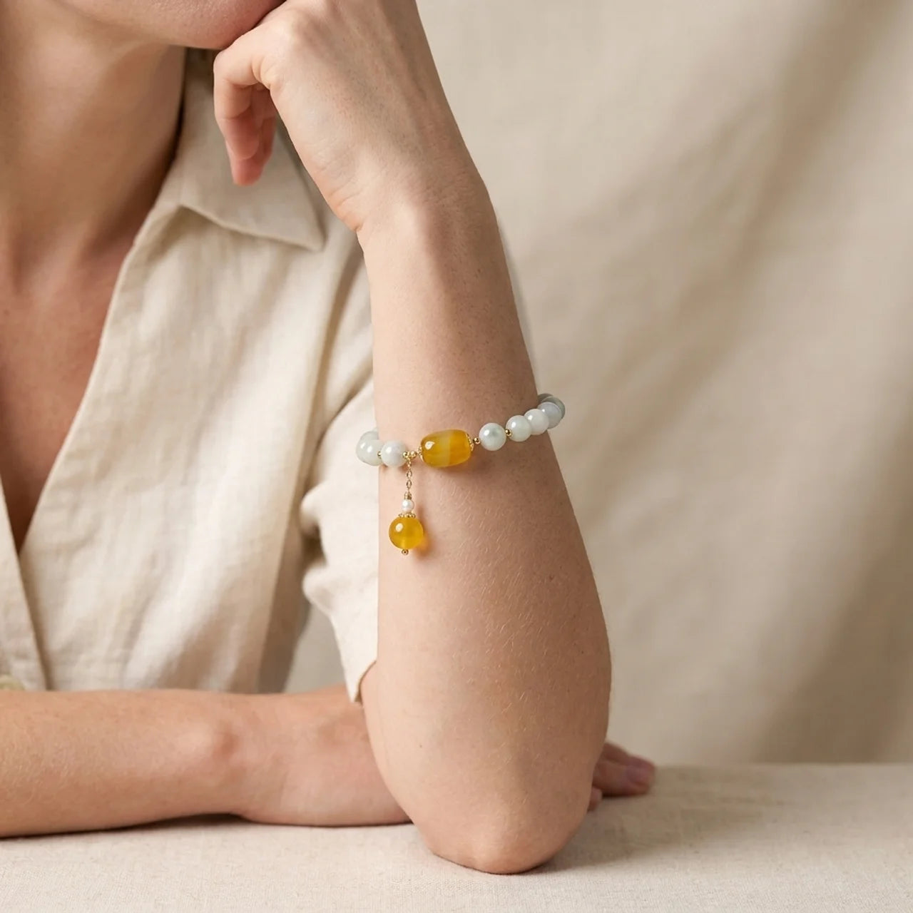 Natural White Jade Agate Protection Bracelet