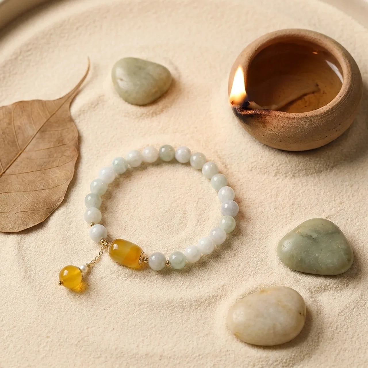 Natural White Jade Agate Protection Bracelet