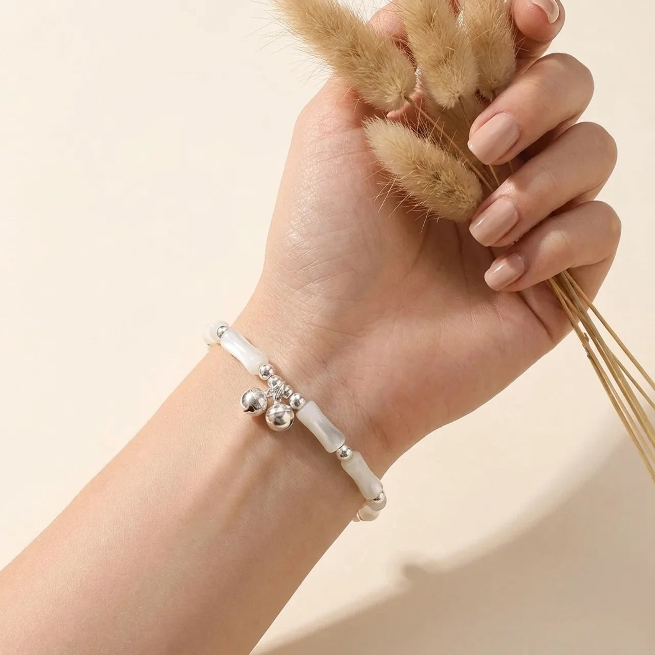 Natural White Jade Bamboo Bell Charm Bracelet