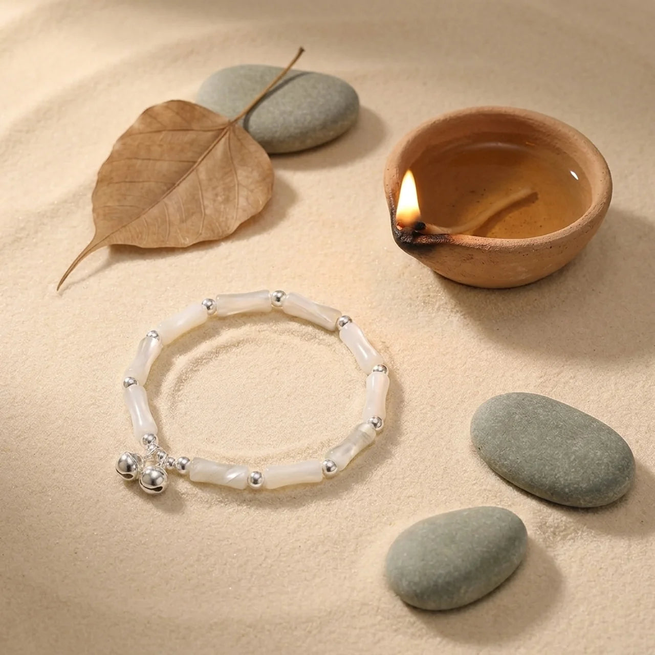 Natural White Jade Bamboo Bell Charm Bracelet