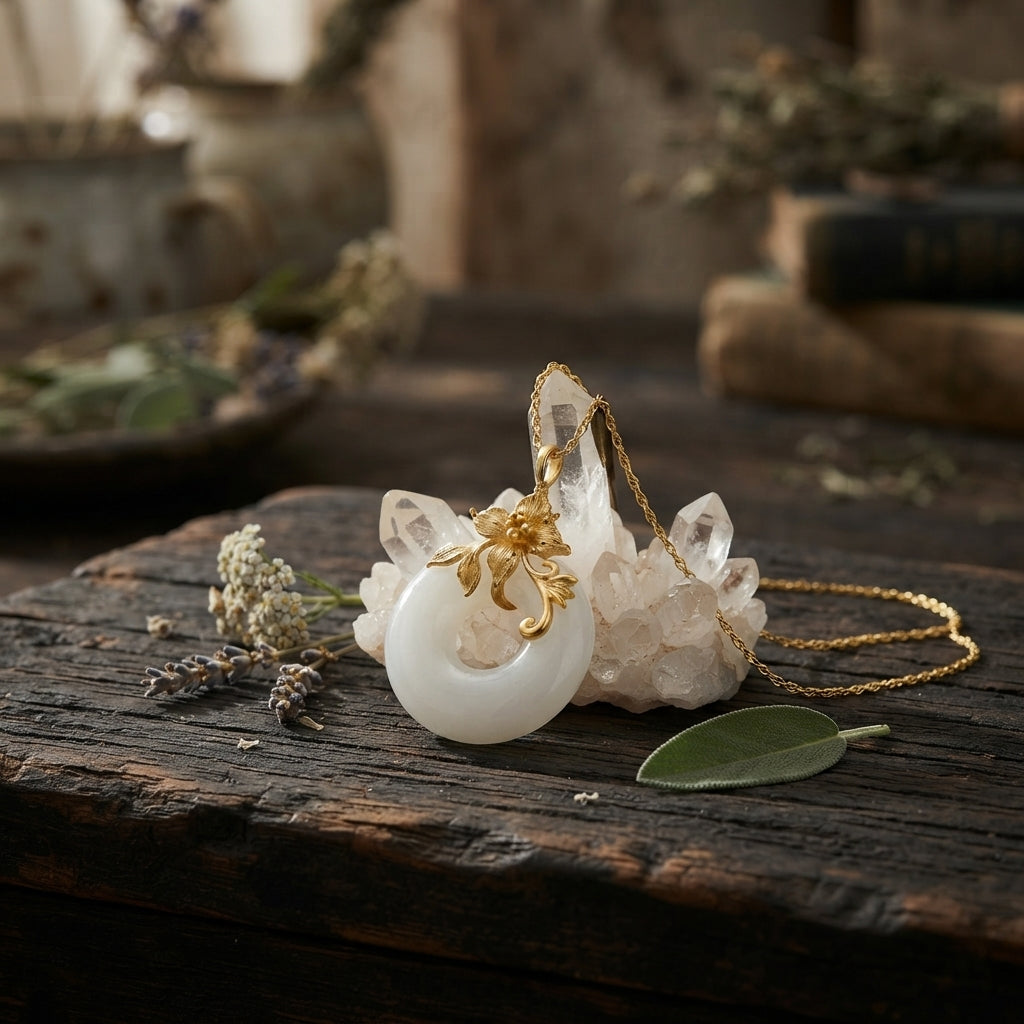 Natural White Jade Calm Beads Necklace