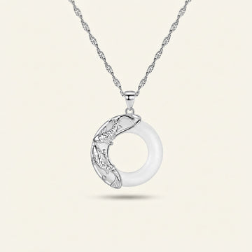 Collier Porte-Bonheur Koï en Jade Blanc Naturel S925