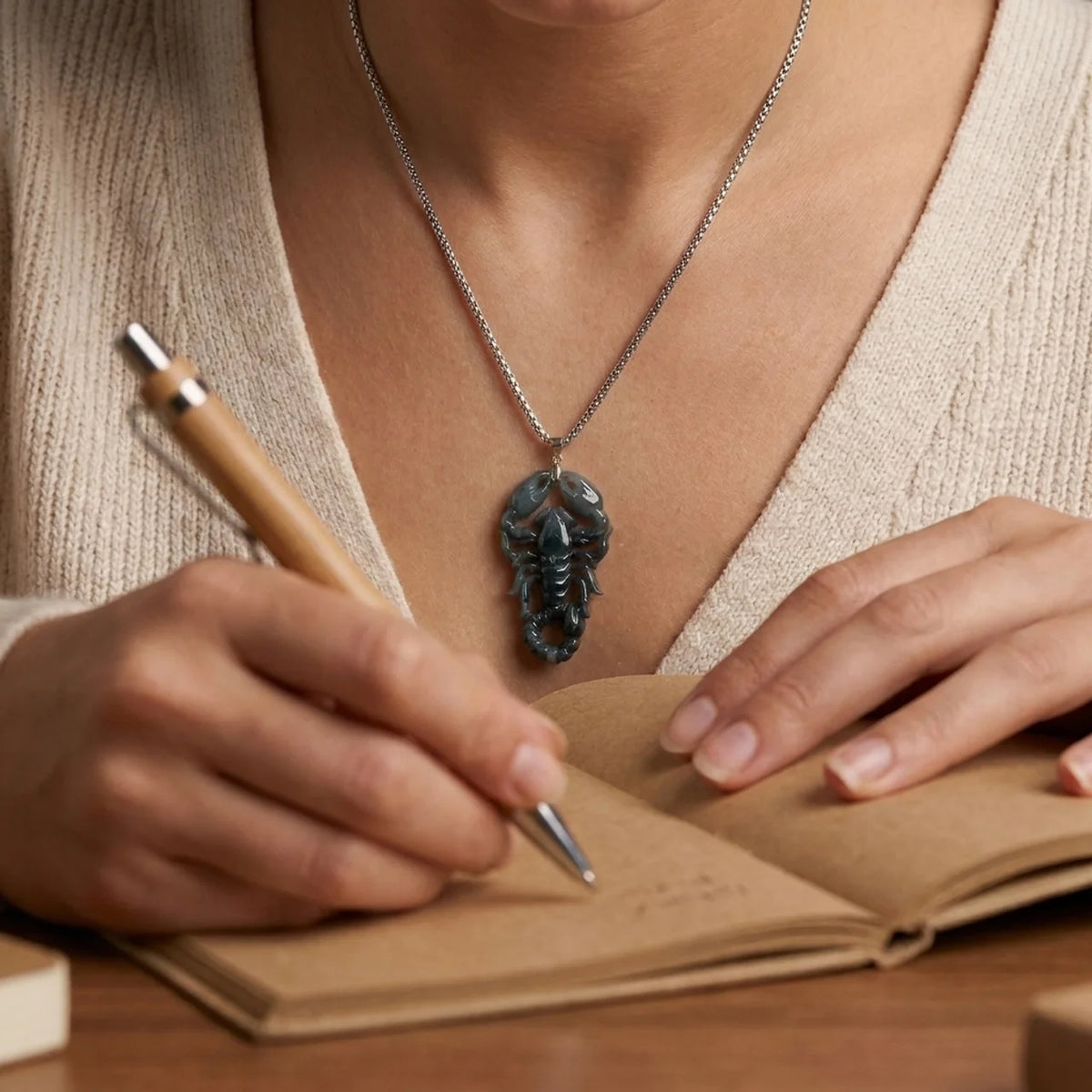 Natural Wuji Jade Scorpion Protection Pendant Necklace