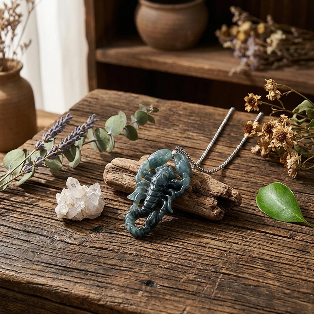Natural Wuji Jade Scorpion Protection Pendant Necklace