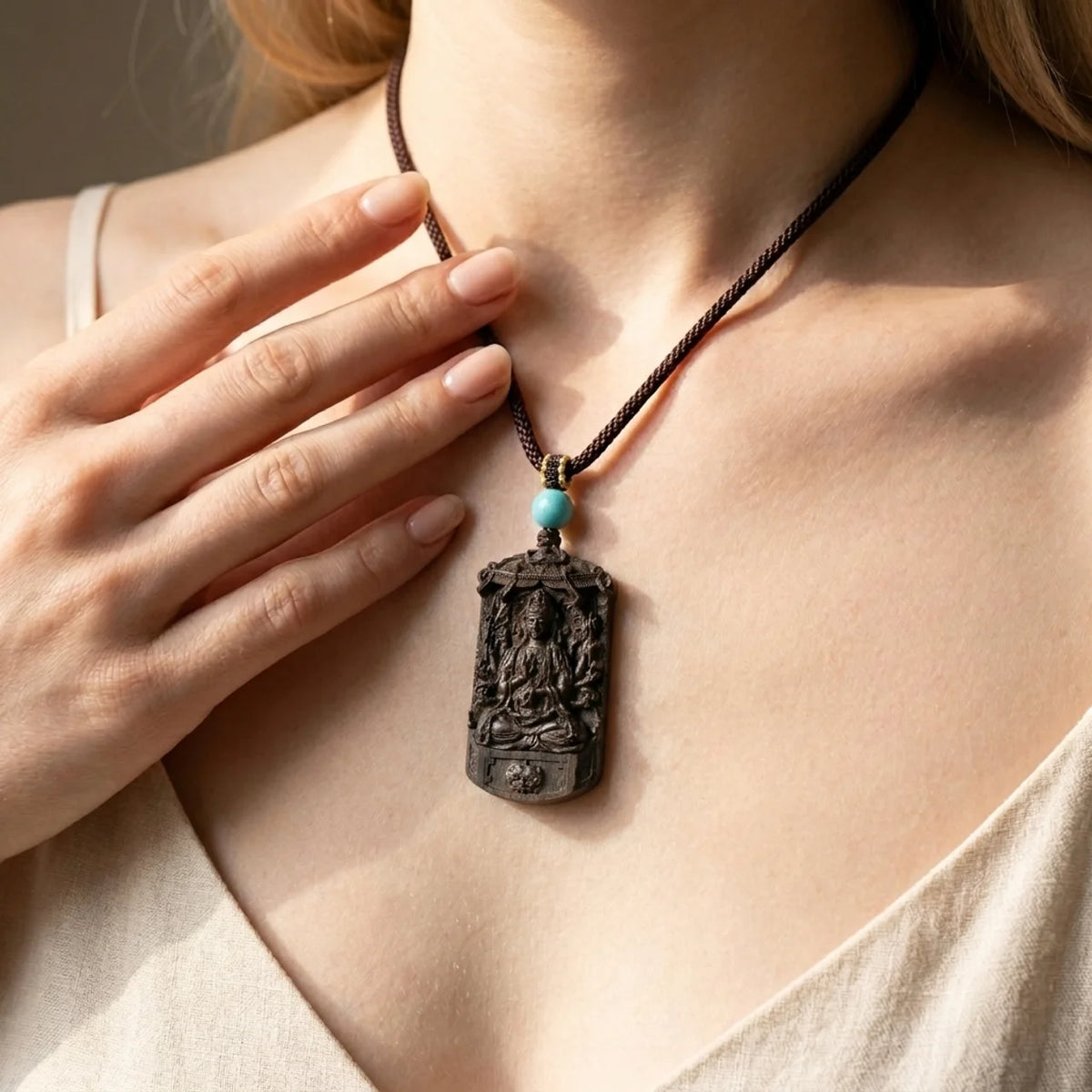 Natural Agarwood Guardian Buddha Pendant Necklace