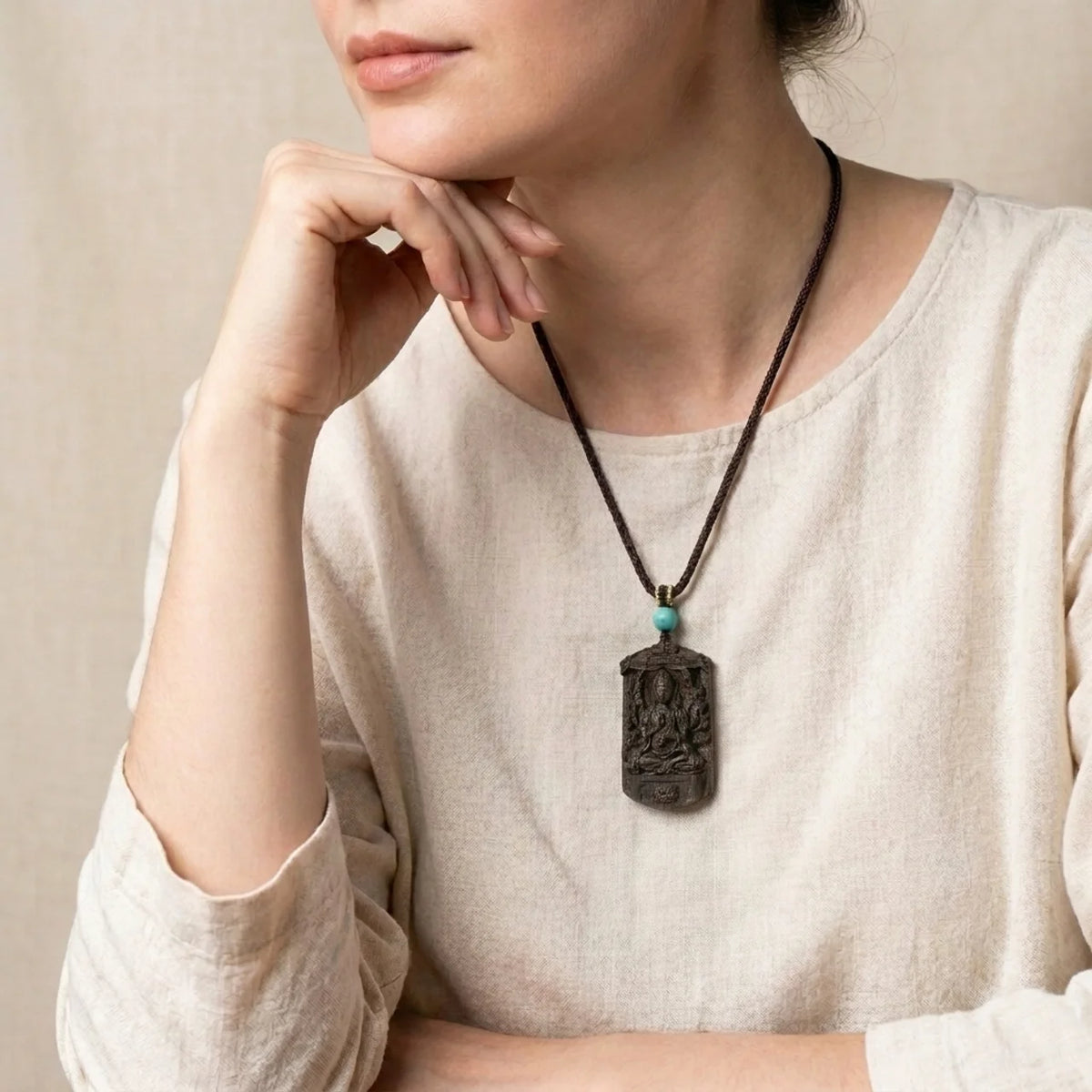 Natural Agarwood Guardian Buddha Pendant Necklace