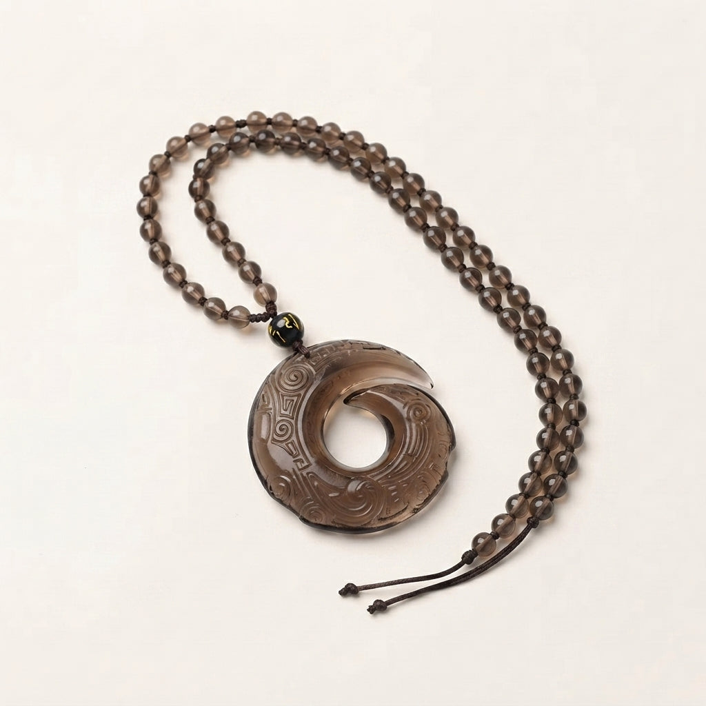 Natural Obsidian Peace Buckle Pendant Necklace