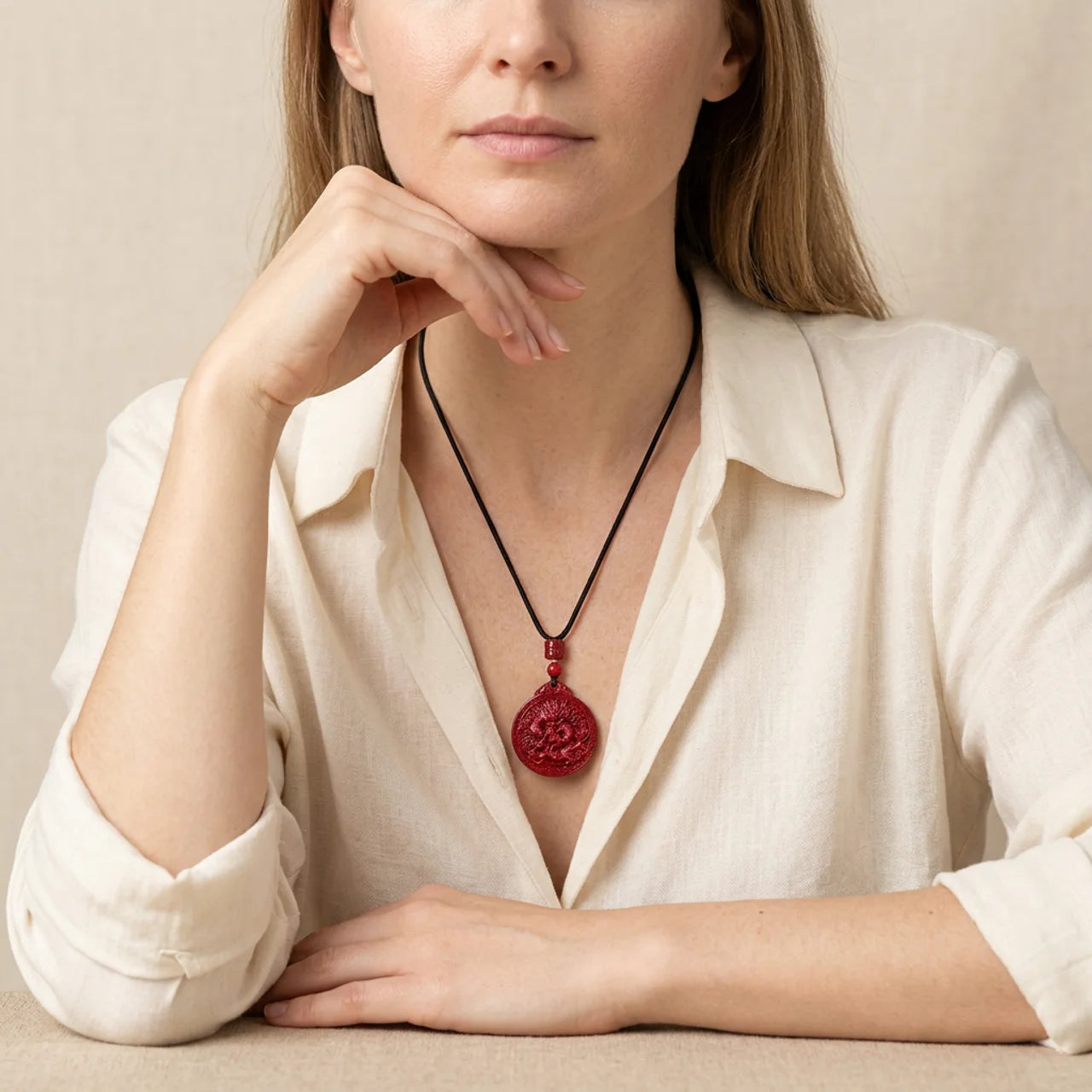 Natural Cinnabar Dragon Pendant Necklace
