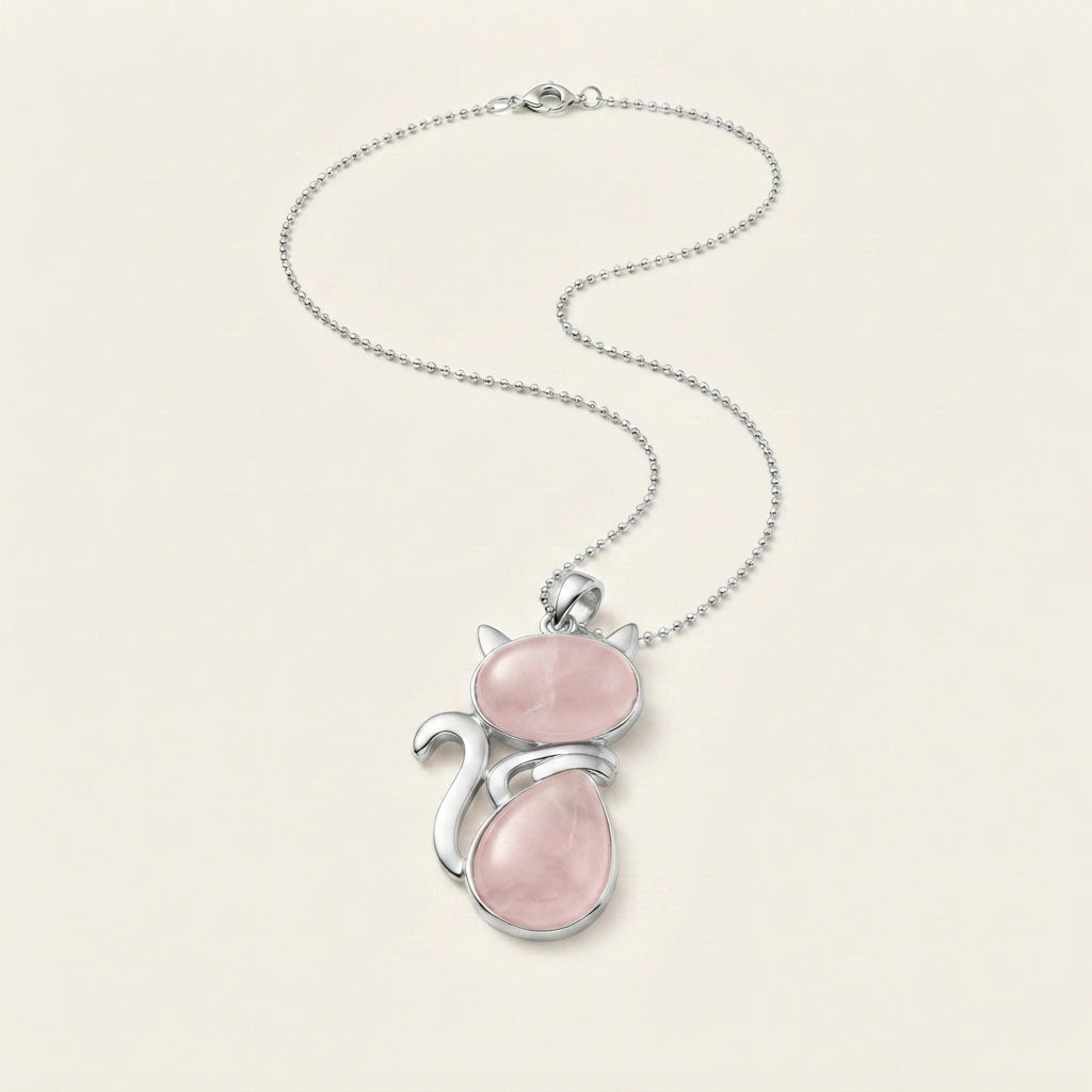 Natural Crystal Cute Cat Pendant Necklace