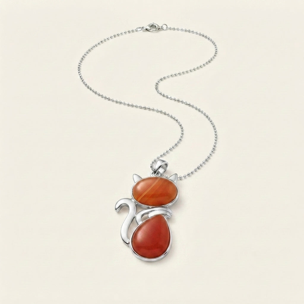 Natural Crystal Cute Cat Pendant Necklace