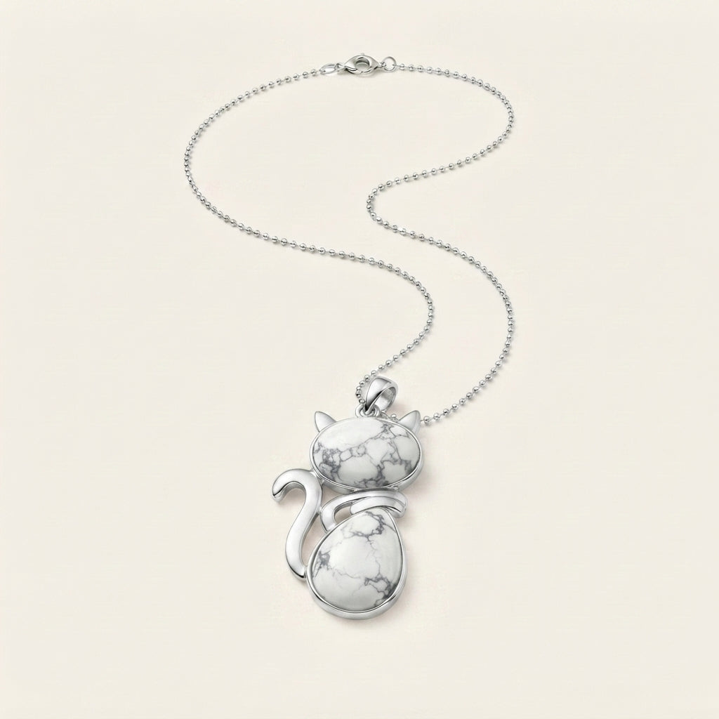 Natural Crystal Cute Cat Pendant Necklace