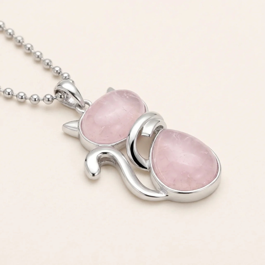 Natural Crystal Cute Cat Pendant Necklace