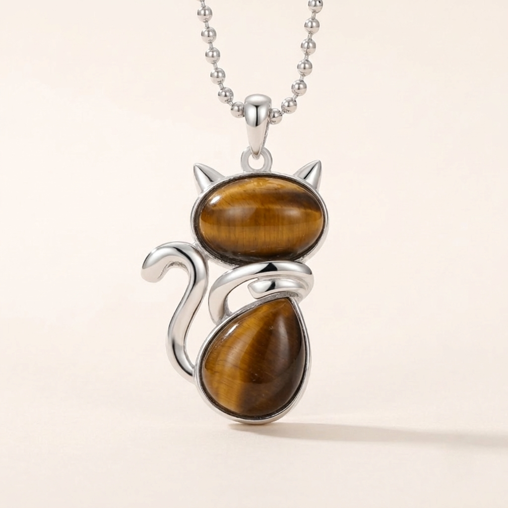 Collier Pendentif Chat Mignon en Cristal Naturel