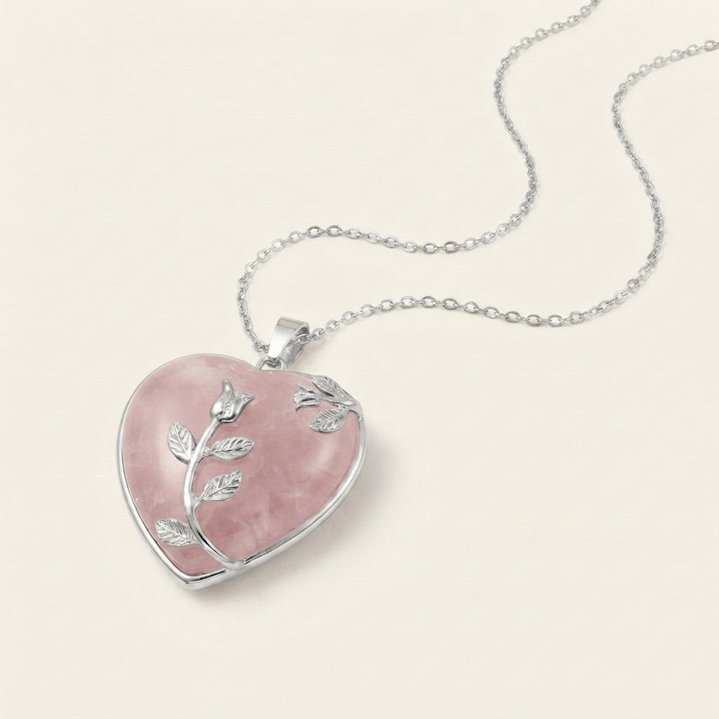 Natural Crystal Heart Pendant Necklace