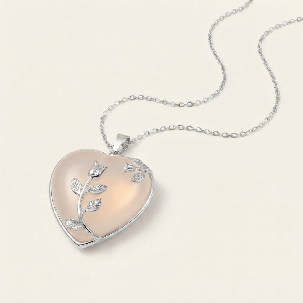 Natural Crystal Heart Pendant Necklace