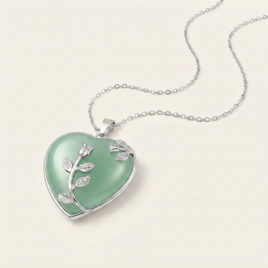Natural Crystal Heart Pendant Necklace
