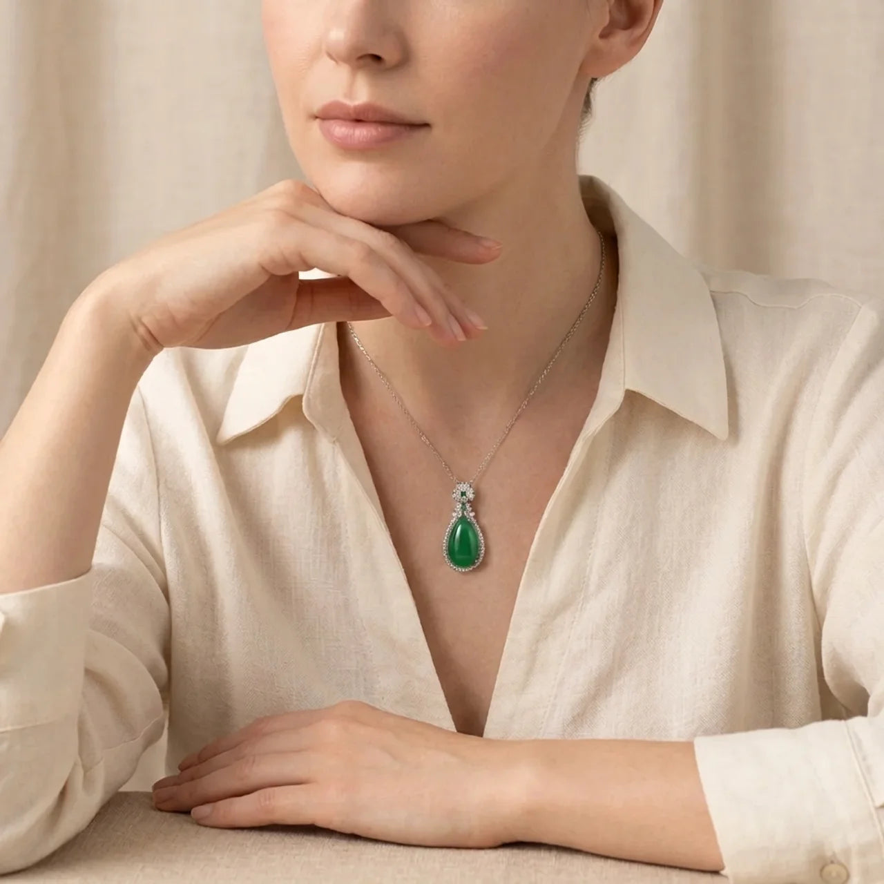 Natural Cyan Jade Harmony Pendant Necklace