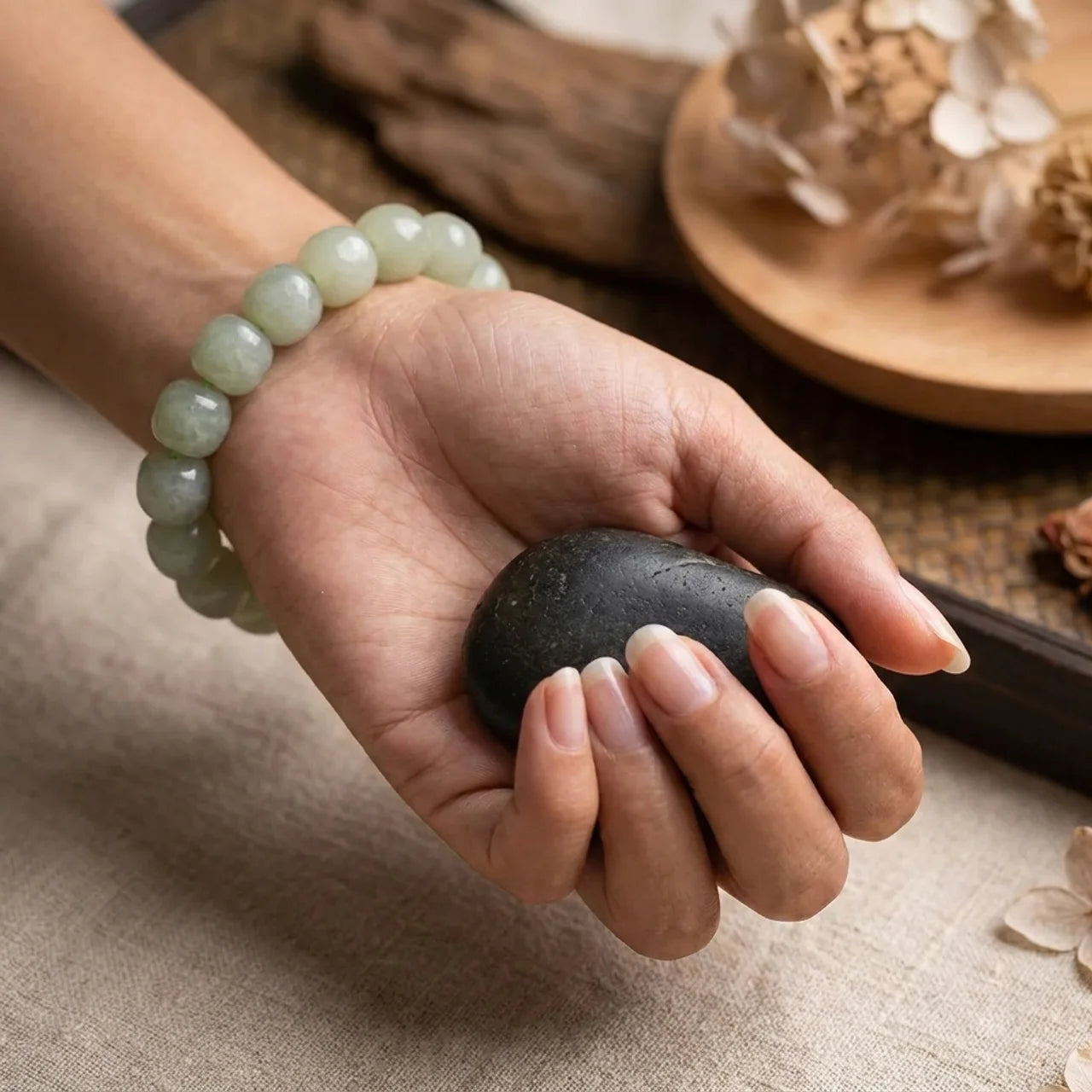 Natural Gradient Jade Beaded Bracelet