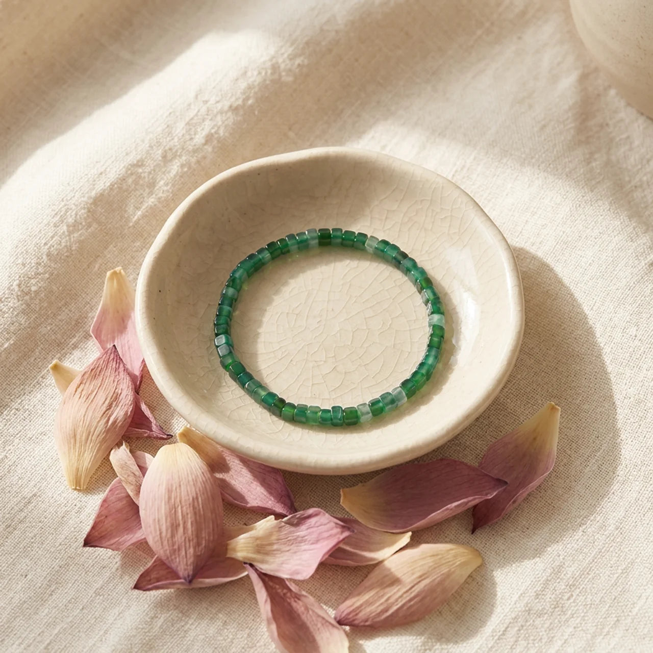 Natural Green Jade Block Bead Bracelet