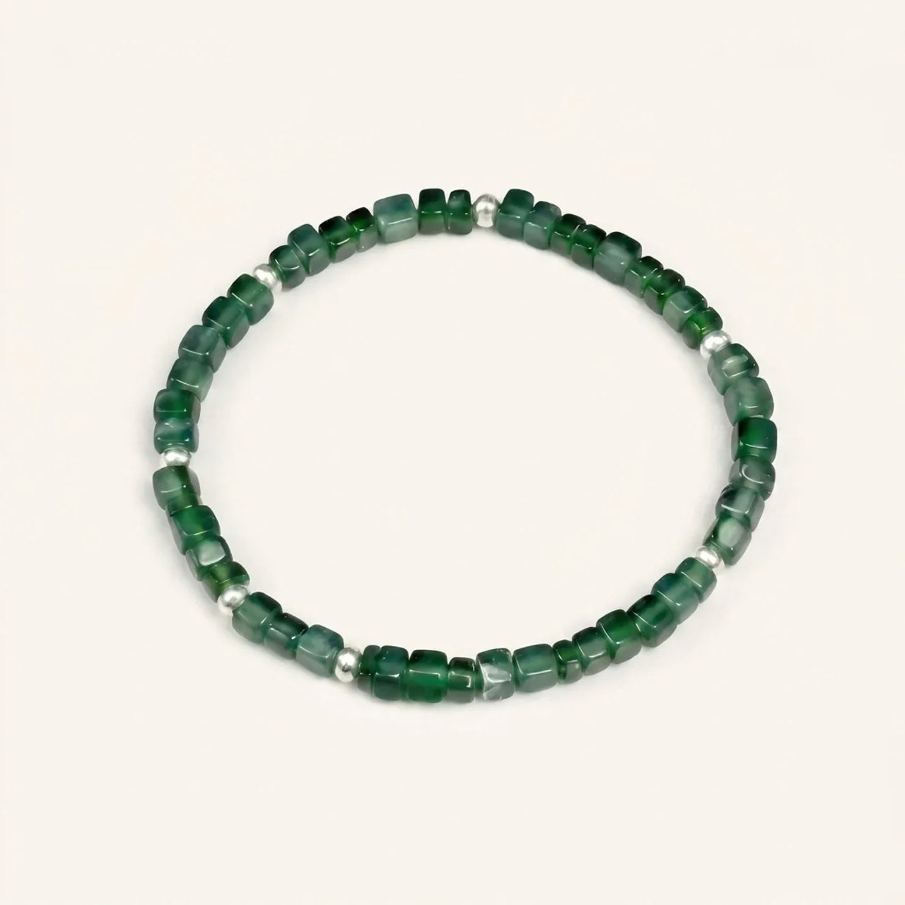 Natural Green Jade Block Bead Bracelet