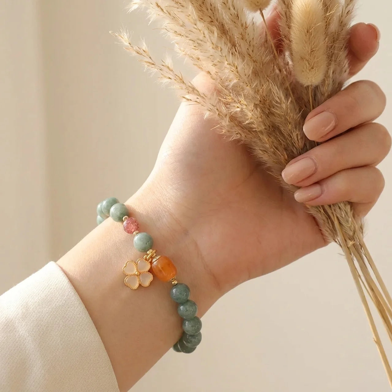 Natural Green Jade Clover Bracelet